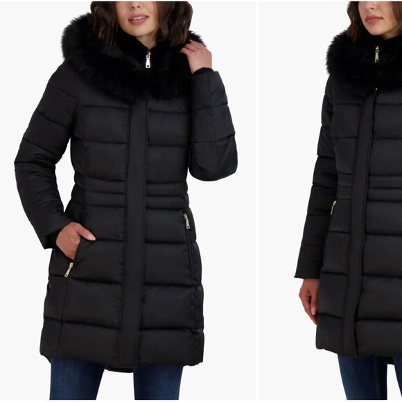 Like New Tahari Dana Puffer Coat with Faux Fur Trim - Picture 3 of 12